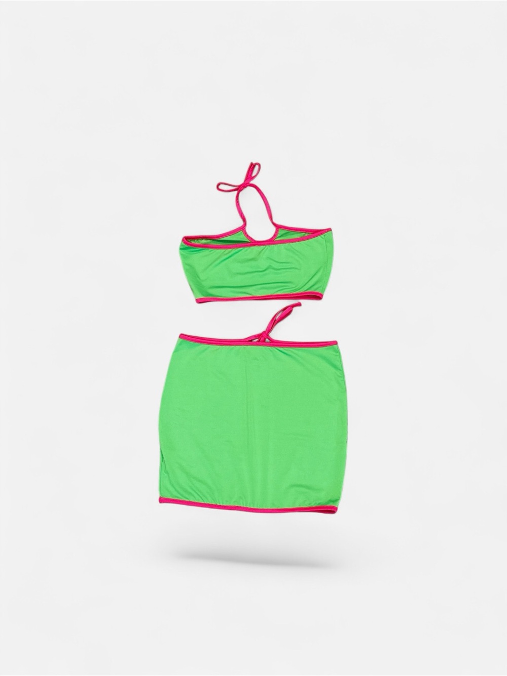 Dolls Kill Neon Green & Hot Pink Y2K Halter Top Mini Skirt Set - Picture 4 of 4